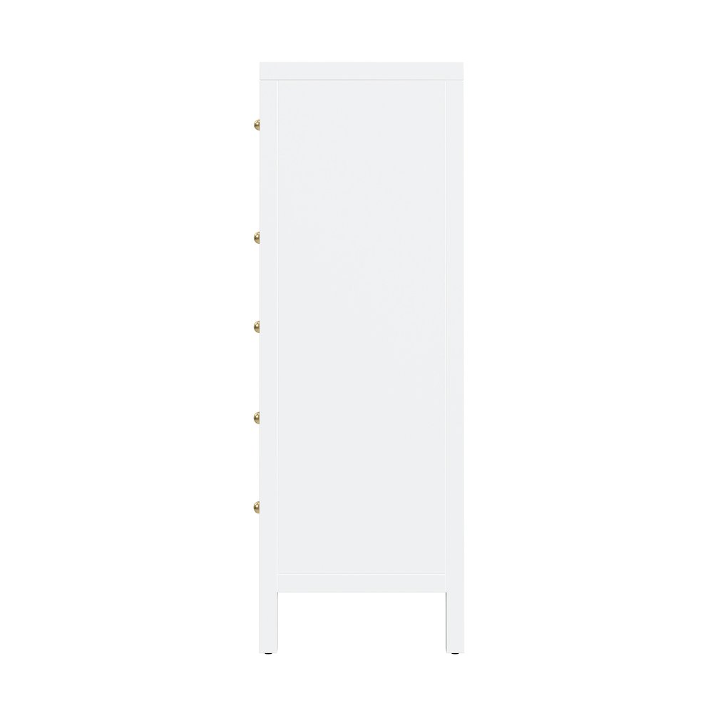 Nora 36 in. W Rectangular Wood 5 Drawer Tall Dresser, Smooth White. Picture 5