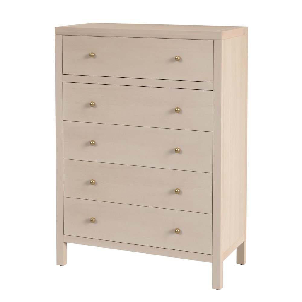 Nora 36 in. W Rectangular Wood 5 Drawer Tall Dresser, Taupe. Picture 1
