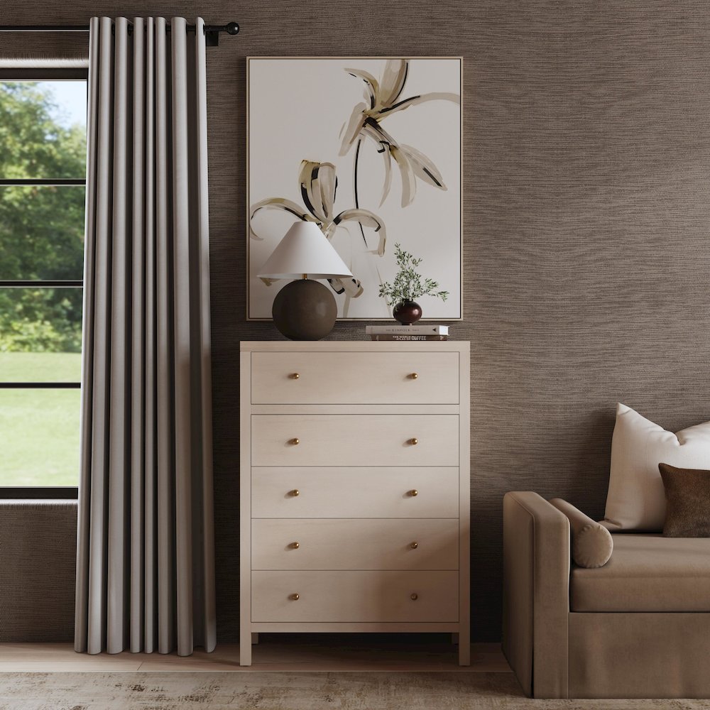 Nora 36 in. W Rectangular Wood 5 Drawer Tall Dresser, Taupe. Picture 2