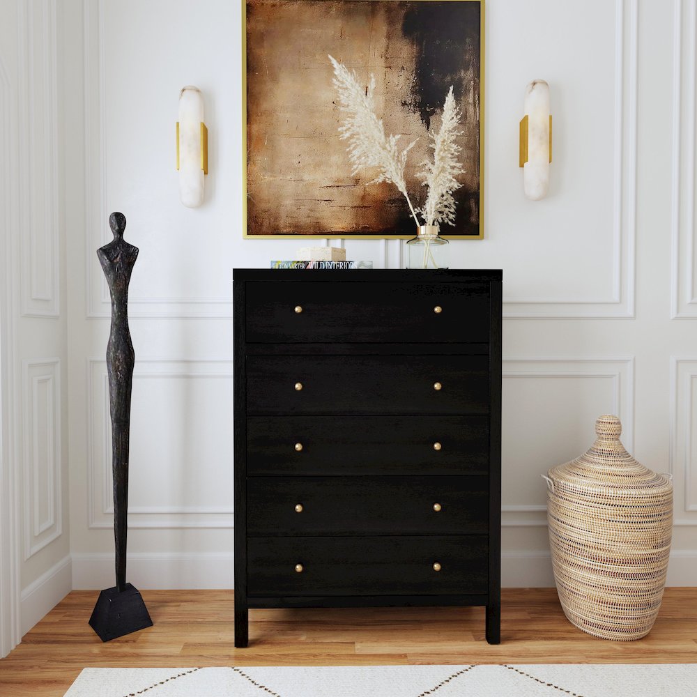 Nora 36 in. W Rectangular Wood 5 Drawer Tall Dresser, Coffee. Picture 2