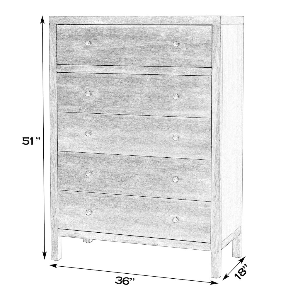 Nora 36 in. W Rectangular Wood 5 Drawer Tall Dresser, Coffee. Picture 3