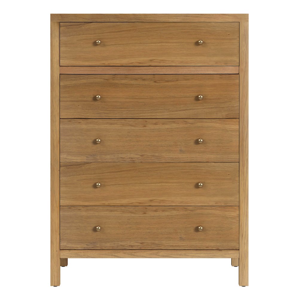 Nora 36 in. W Rectangular Wood 5 Drawer Tall Dresser, Natural. Picture 4