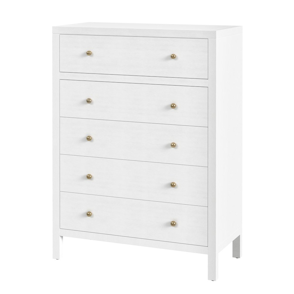Nora 36 in. W Rectangular Wood 5 Drawer Tall Dresser, White. Picture 1