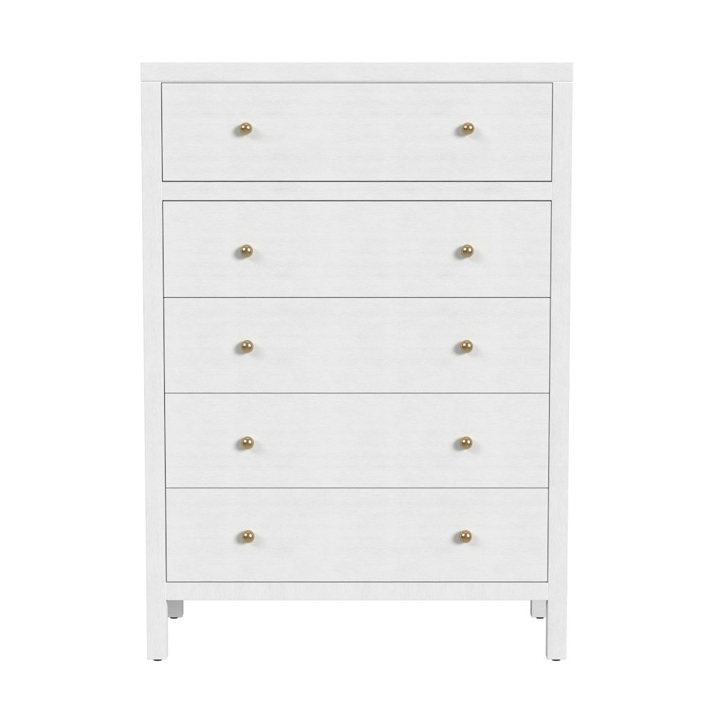 Nora 36 in. W Rectangular Wood 5 Drawer Tall Dresser, White. Picture 4