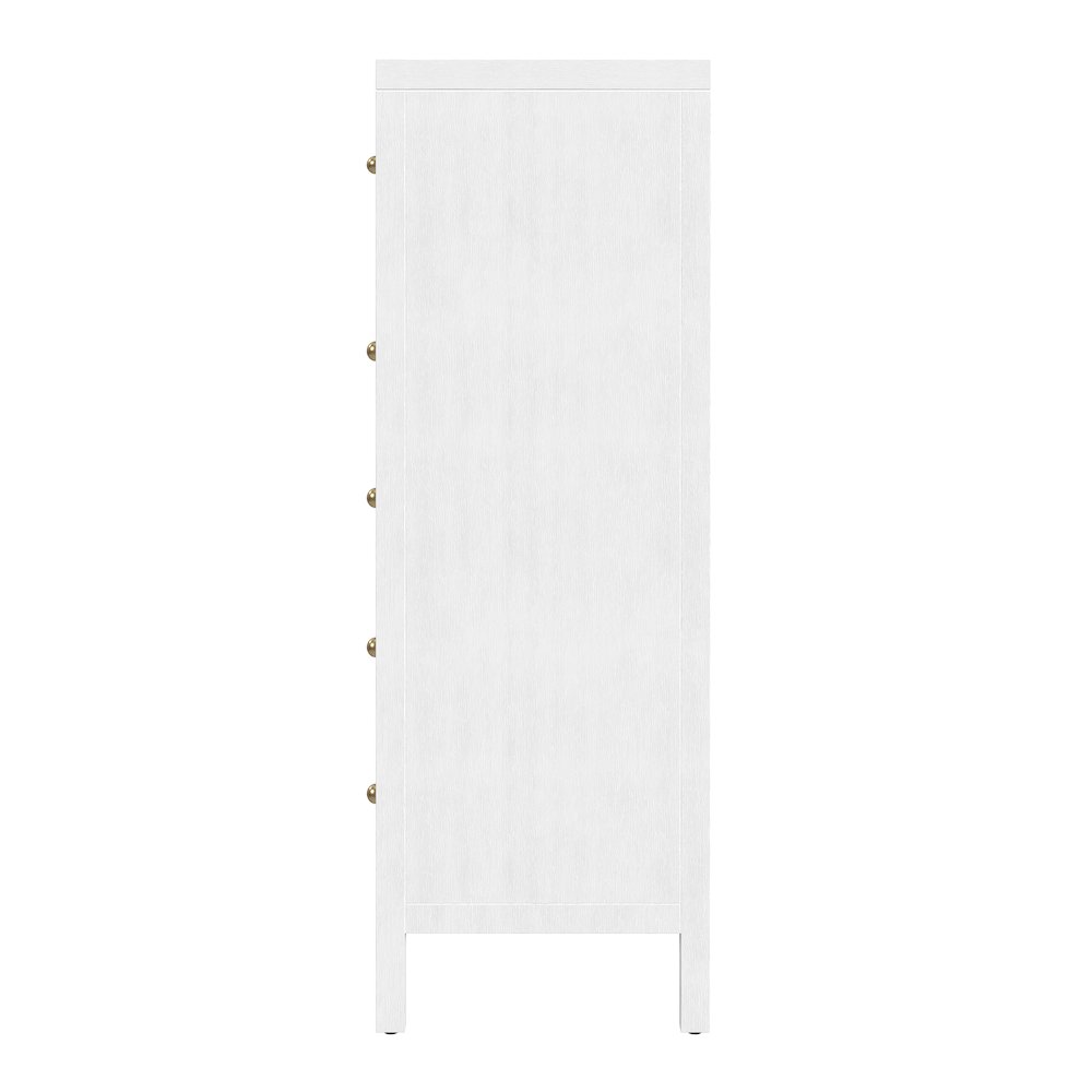 Nora 36 in. W Rectangular Wood 5 Drawer Tall Dresser, White. Picture 5