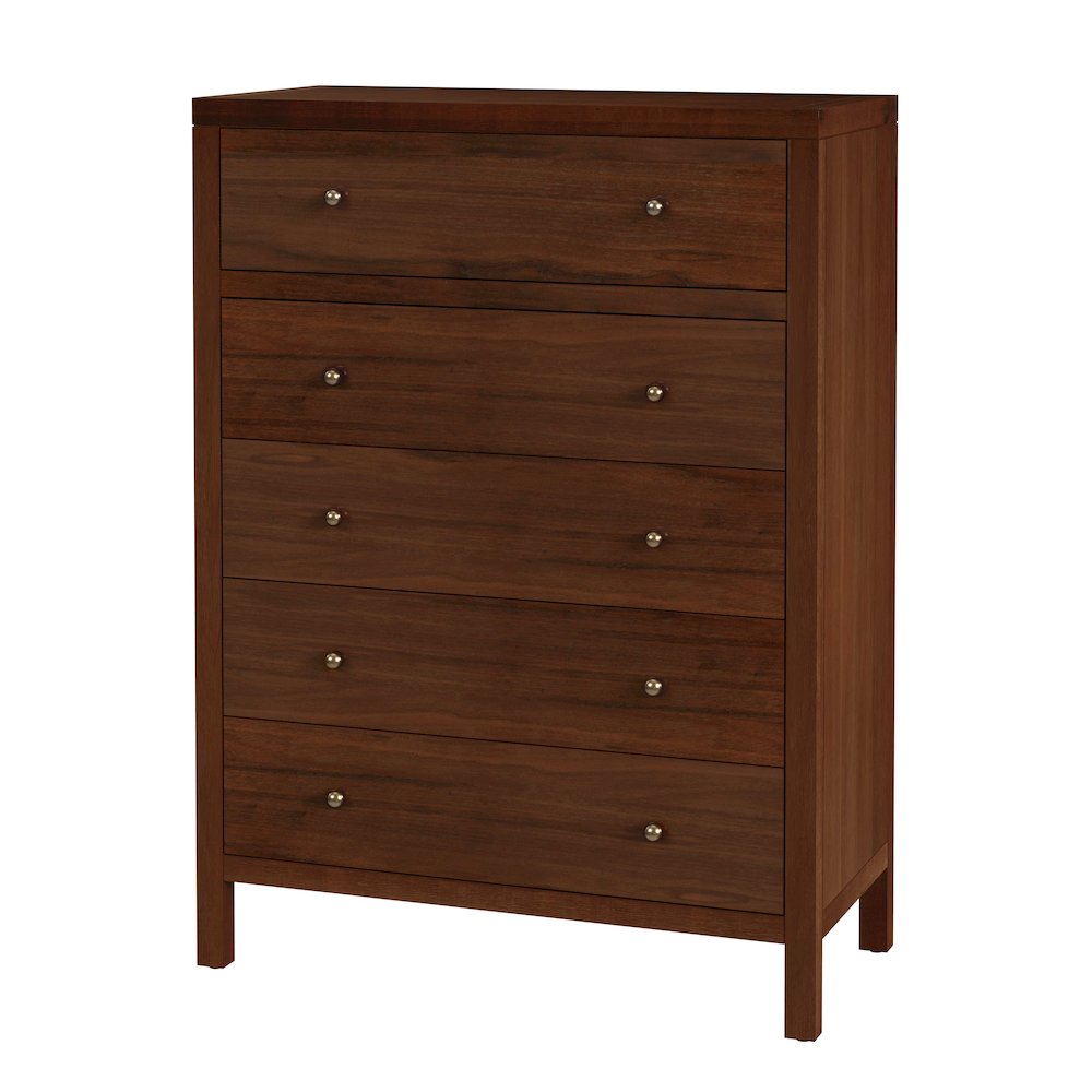 Nora 36 in. W Rectangular Wood 5 Drawer Tall Dresser, Walnut. Picture 1