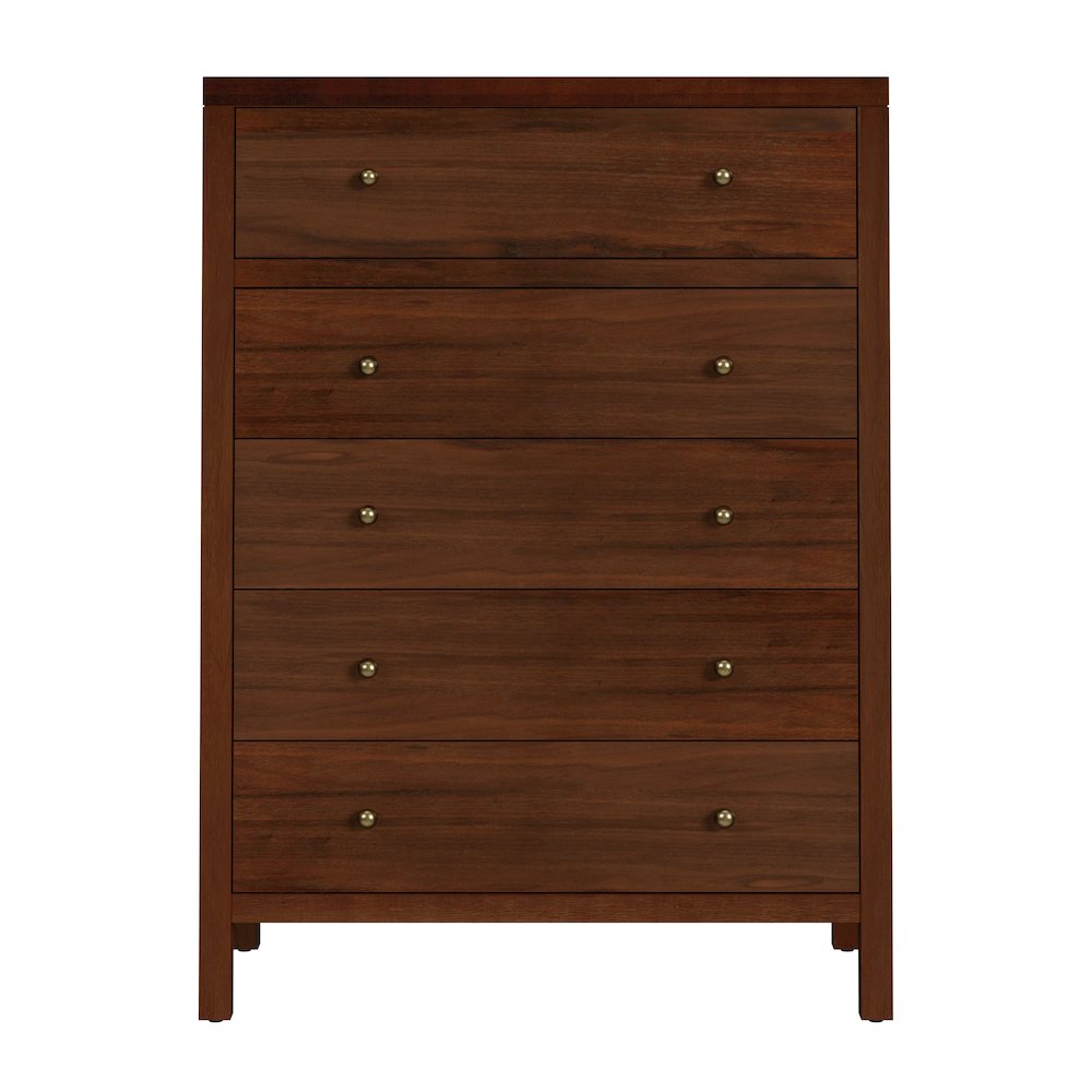 Nora 36 in. W Rectangular Wood 5 Drawer Tall Dresser, Walnut. Picture 4