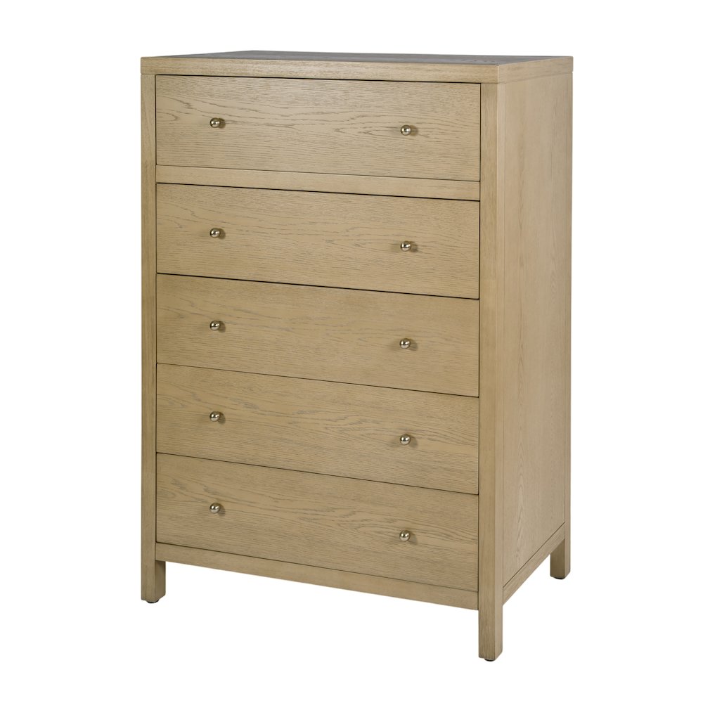 Nora 36 in. W Rectangular Wood 5 Drawer Tall Dresser, Light Brown. Picture 1