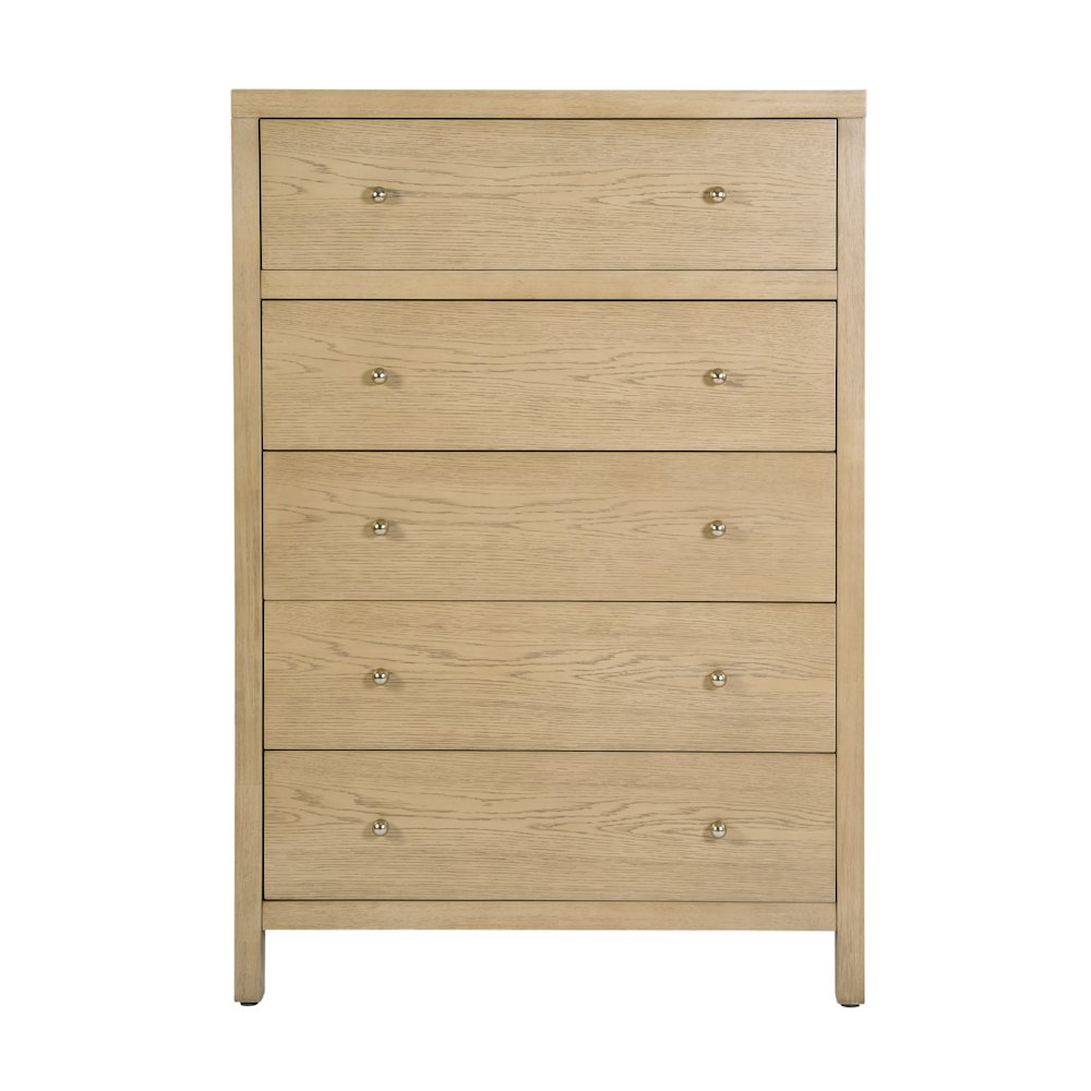 Nora 36 in. W Rectangular Wood 5 Drawer Tall Dresser, Light Brown. Picture 5