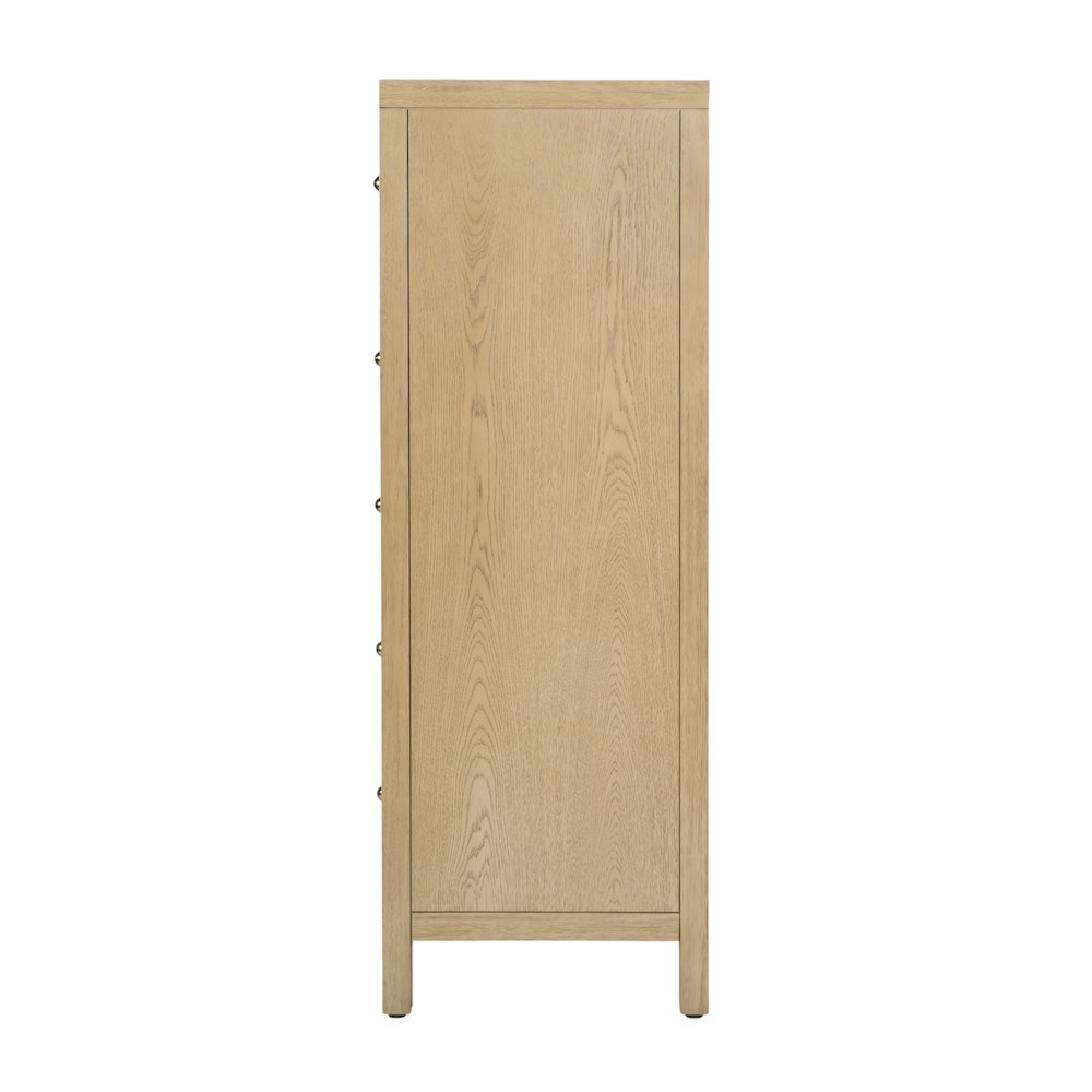 Nora 36 in. W Rectangular Wood 5 Drawer Tall Dresser, Light Brown. Picture 6