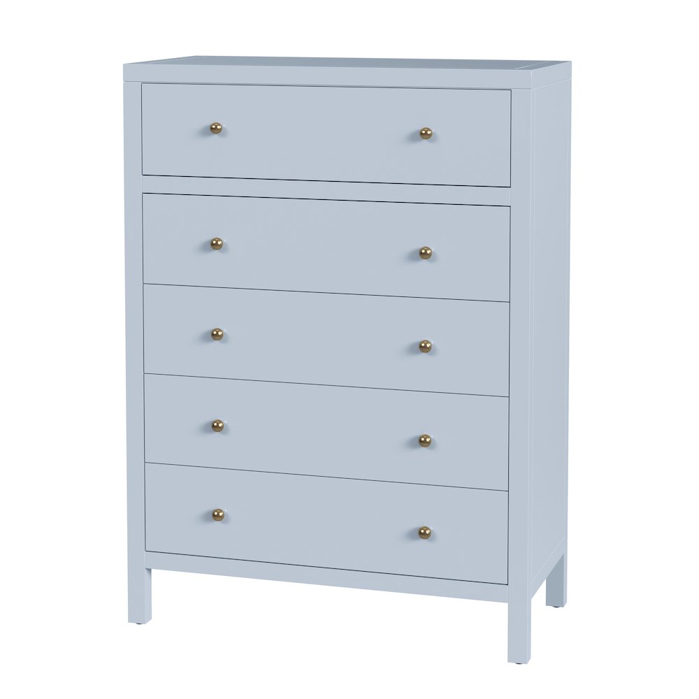Nora 36 in. W Rectangular Wood 5 Drawer Tall Dresser, Light Blue. Picture 1