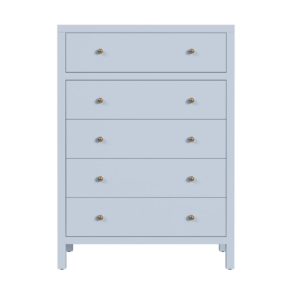 Nora 36 in. W Rectangular Wood 5 Drawer Tall Dresser, Light Blue. Picture 4
