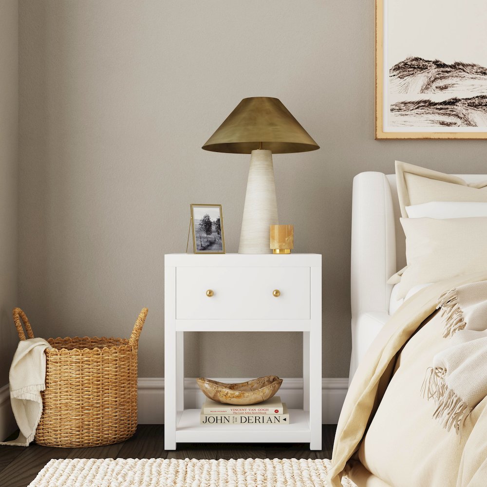 21 in. W Rectangular Wood 1 Drawer Small Nightstand with Lower Open Shelf. Picture 2