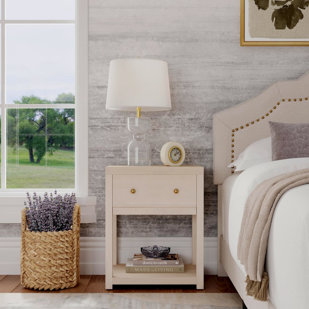 Nora 21 in. W Wood 1 Drawer Small Nightstand with Shelf, Taupe. Picture 2