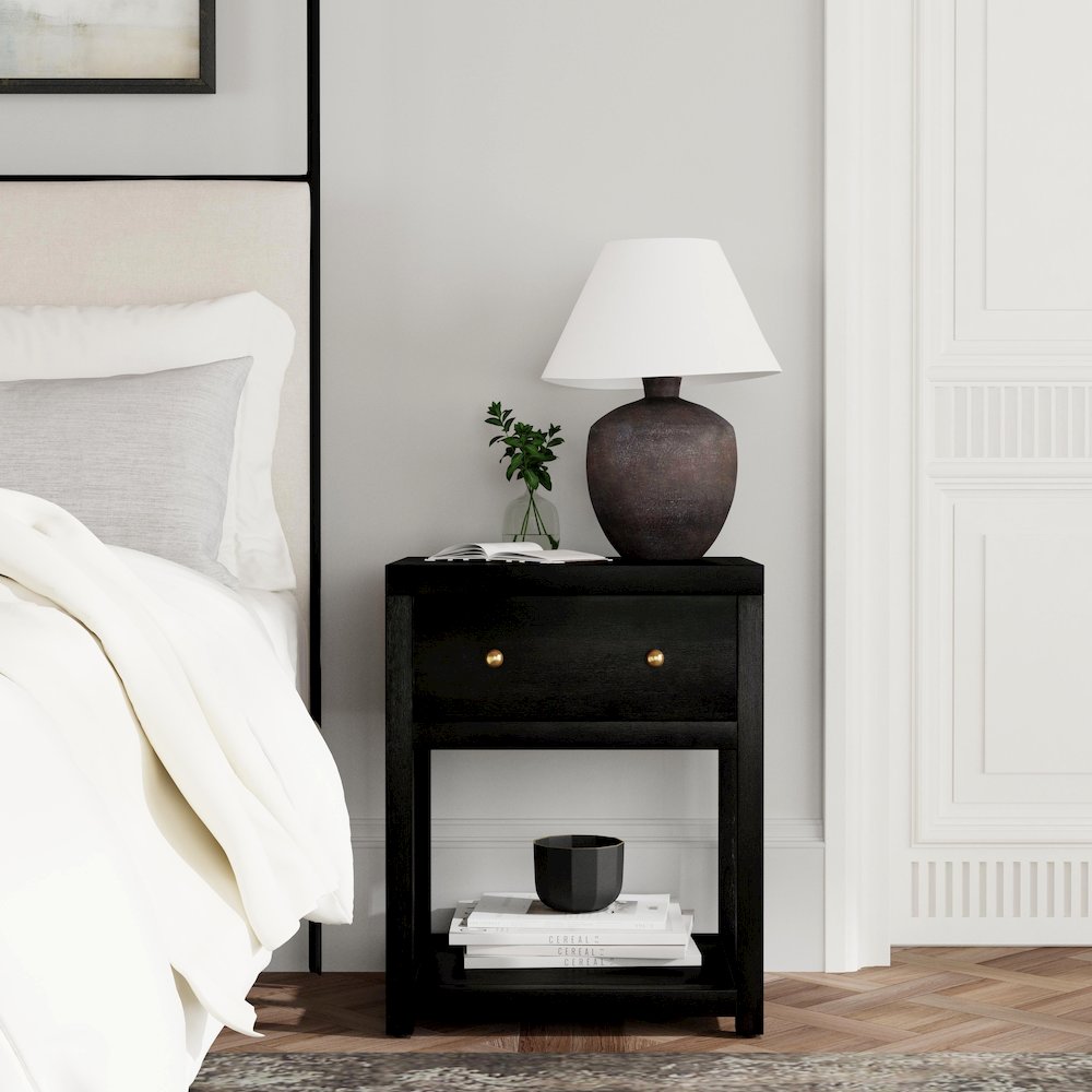 21 in. W Rectangular Wood 1 Drawer Small Nightstand with Lower Open Shelf. Picture 2