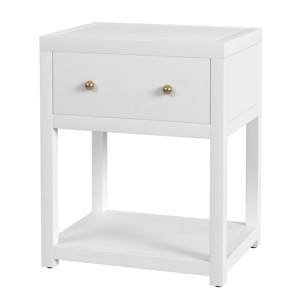 Nora 21 in. W Wood 1 Drawer Small Nightstand with Shelf, White. Picture 1