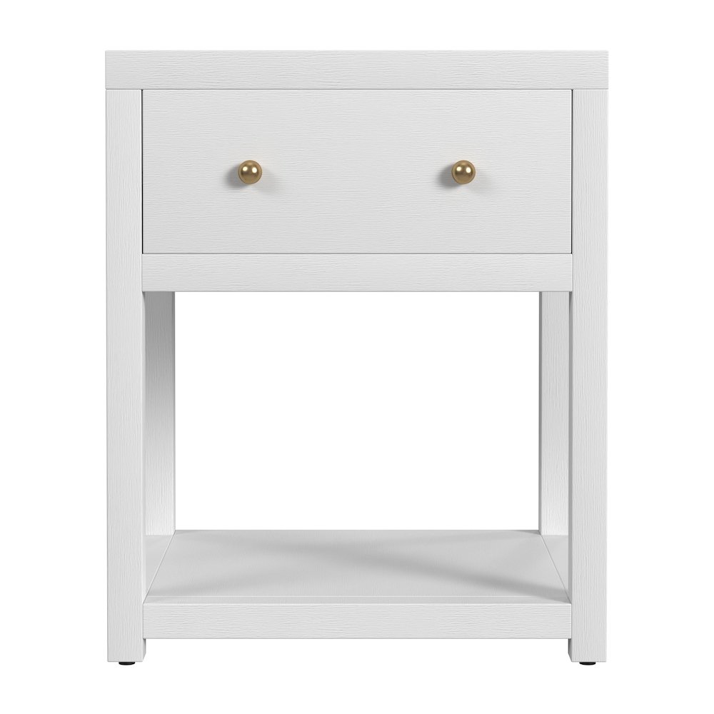 Nora 21 in. W Wood 1 Drawer Small Nightstand with Shelf, White. Picture 4