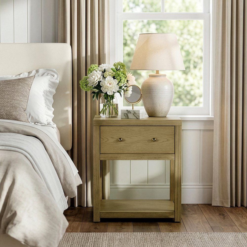 21 in. W Rectangular Wood 1 Drawer Small Nightstand with Lower Open Shelf. Picture 7