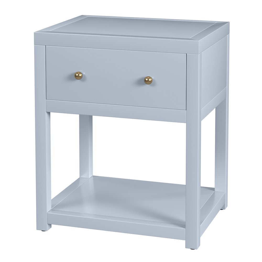 Nora 21 in. W Wood 1 Drawer Small Nightstand with Shelf, Light Blue. Picture 1