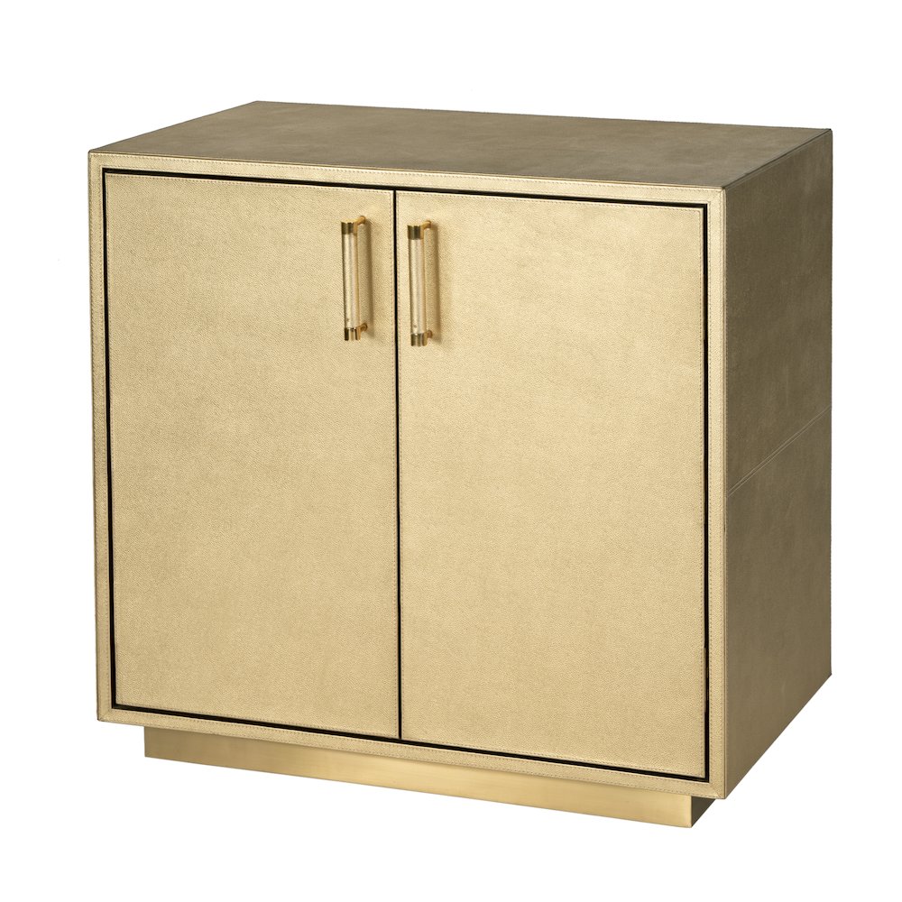 Medera 32 in. W Wood and Leather 2 Door Accent Cabinet, Gold. Picture 1