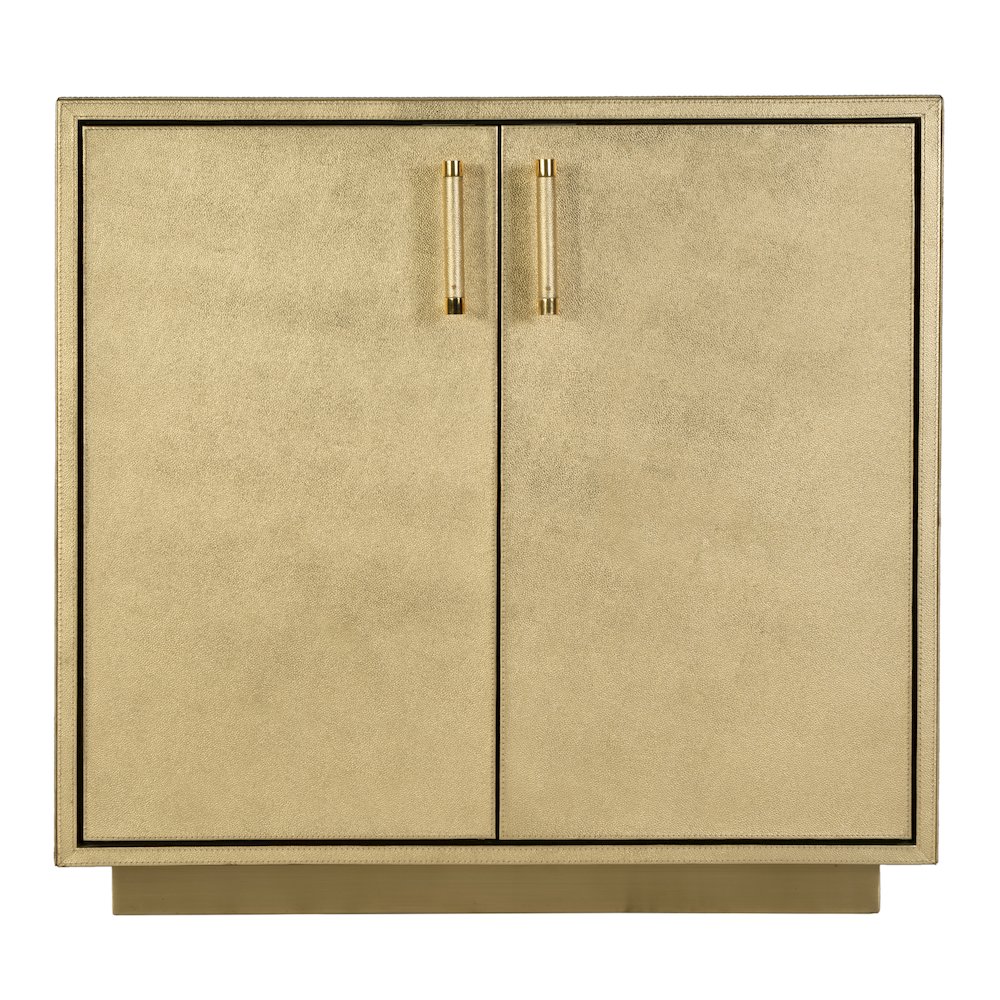Medera 32 in. W Wood and Leather 2 Door Accent Cabinet, Gold. Picture 3