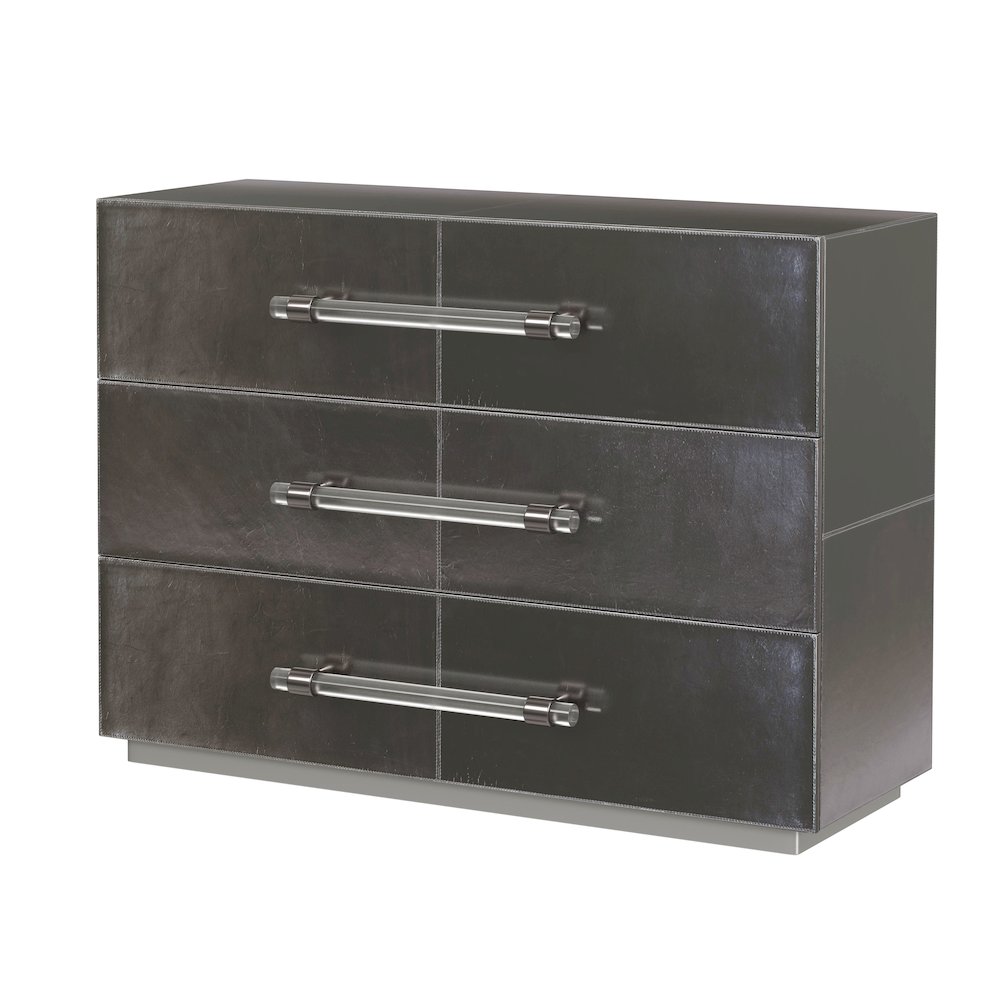 Allman 48 in. W Wood and Leather 3 Drawer Accent Chest, Silver. Picture 1