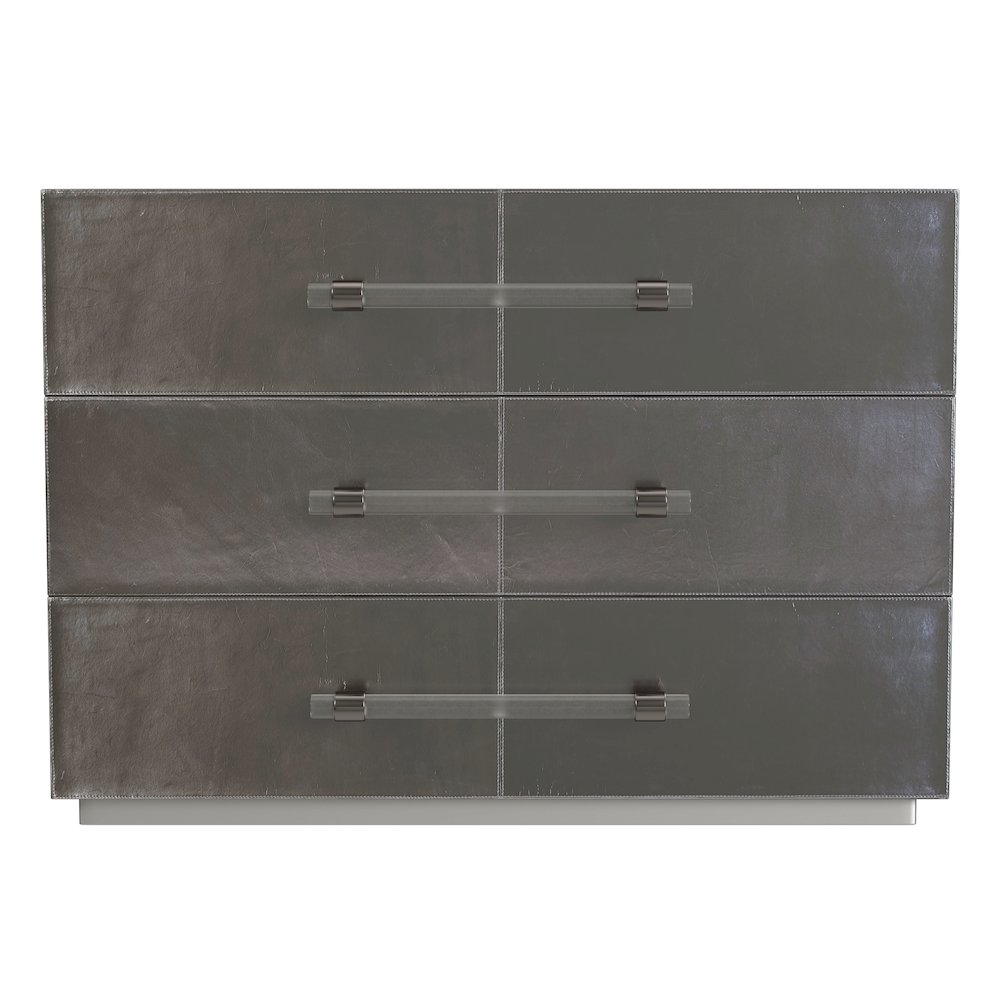 Allman 48 in. W Wood and Leather 3 Drawer Accent Chest, Silver. Picture 4