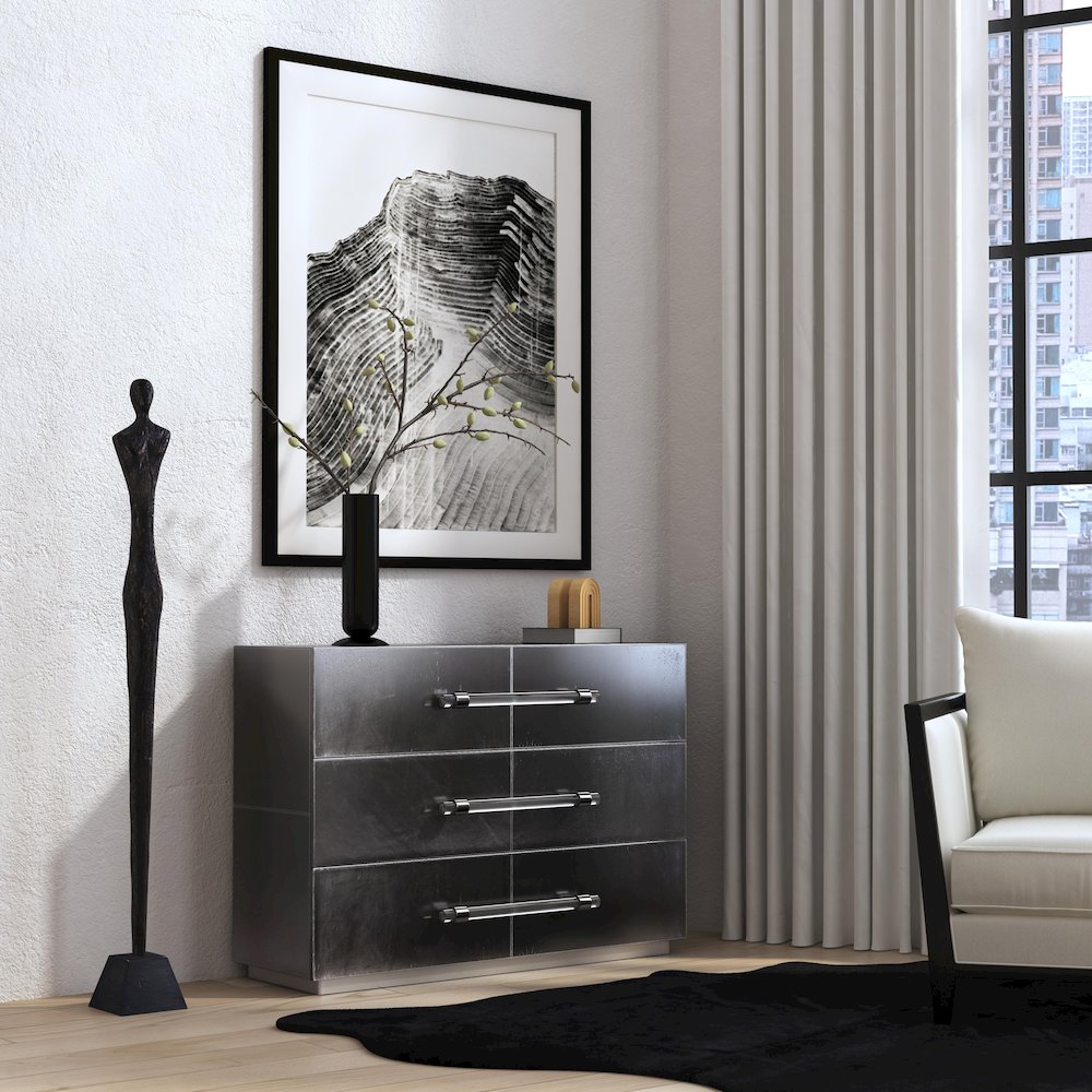 Allman 48 in. W Wood and Leather 3 Drawer Accent Chest, Silver. Picture 2