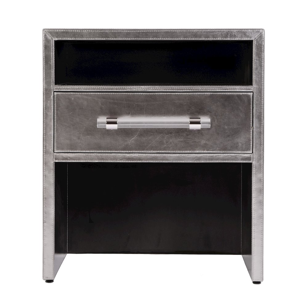 Allman 24 in. W Wood and Leather 1 Drawer Nightstand, Silver. Picture 4