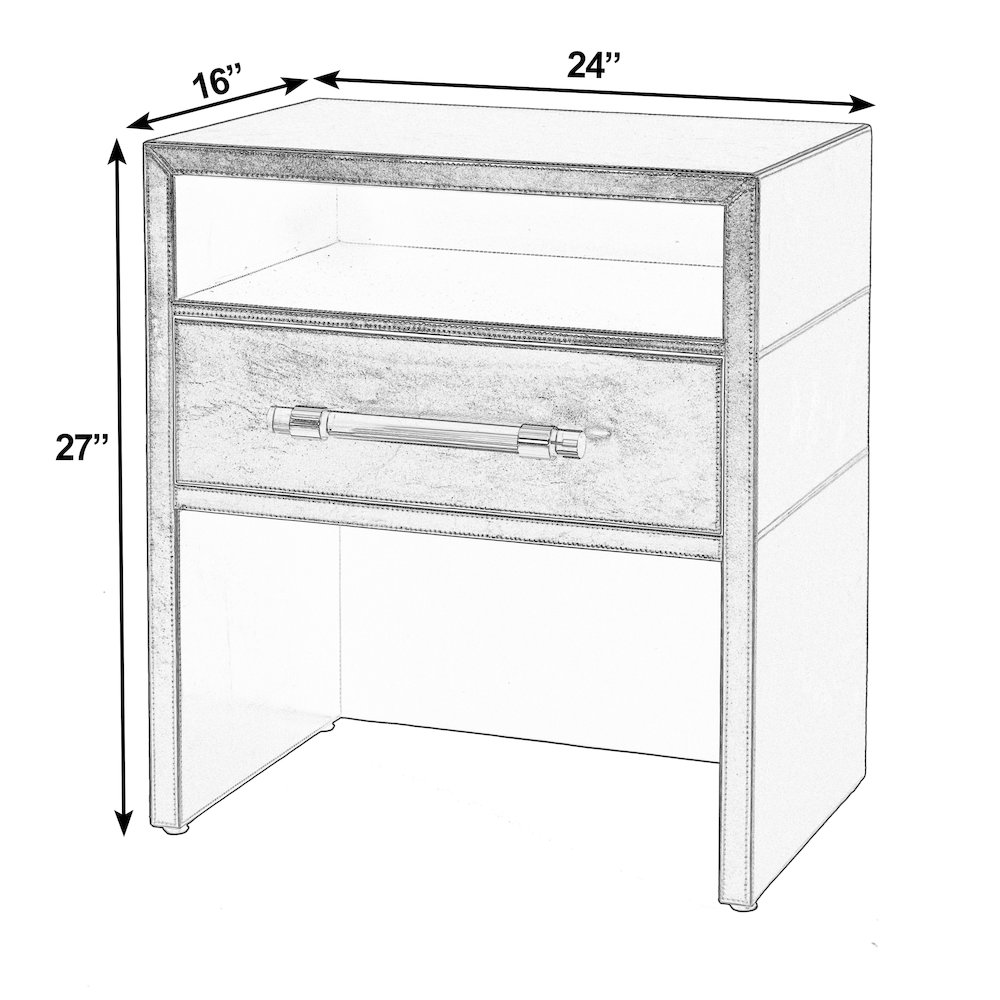 Allman 24 in. W Wood and Leather 1 Drawer Nightstand, Silver. Picture 2