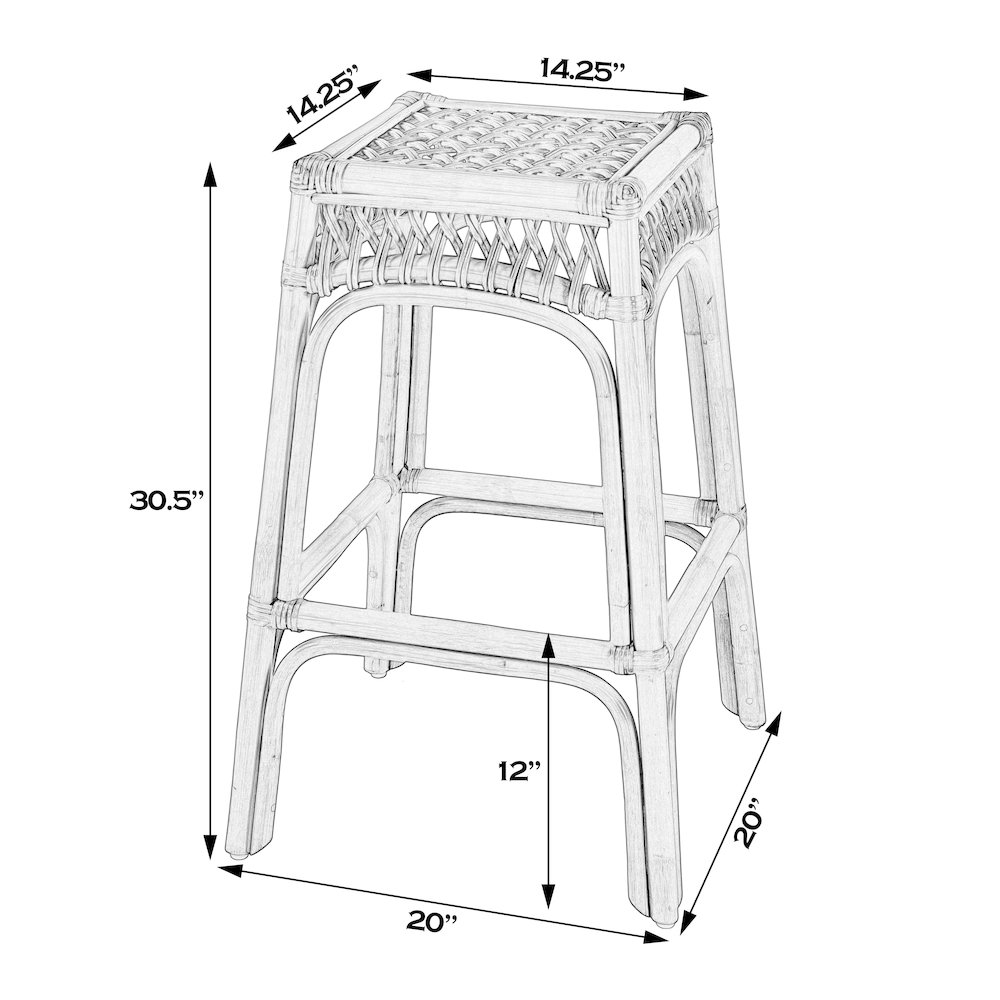 Antigua 30.25 in. Seat Height Square Rattan Bar Stool, Natural. Picture 2