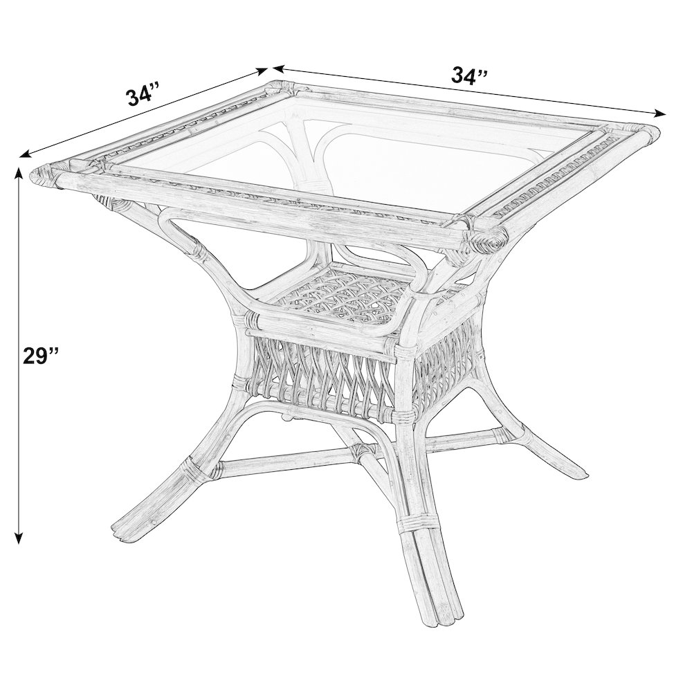 Antigua 34.25 in. W Square Rattan Dining Table, Natural. Picture 2