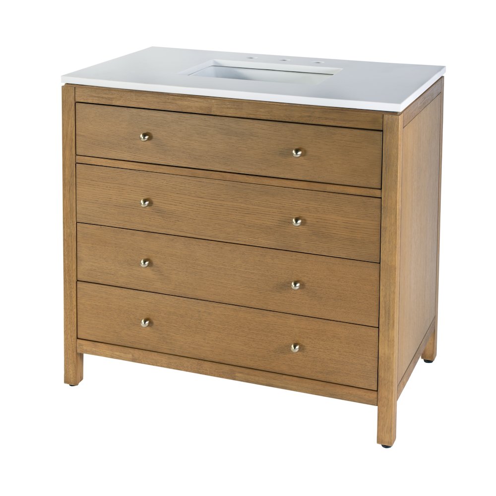 Nora 36 in W Quartz Top Single Sink Bathroom Vanity Set, Natural. Picture 1