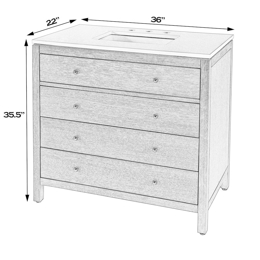 Nora 36 in W Quartz Top Single Sink Bathroom Vanity Set, Natural. Picture 3