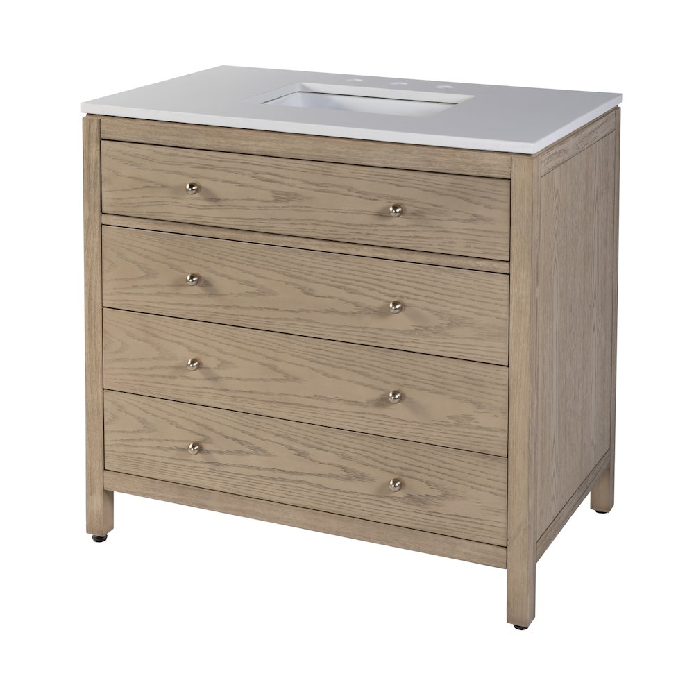 Nora 36 in W Quartz Top Single Sink Bathroom Vanity Set, Light Brown. Picture 1