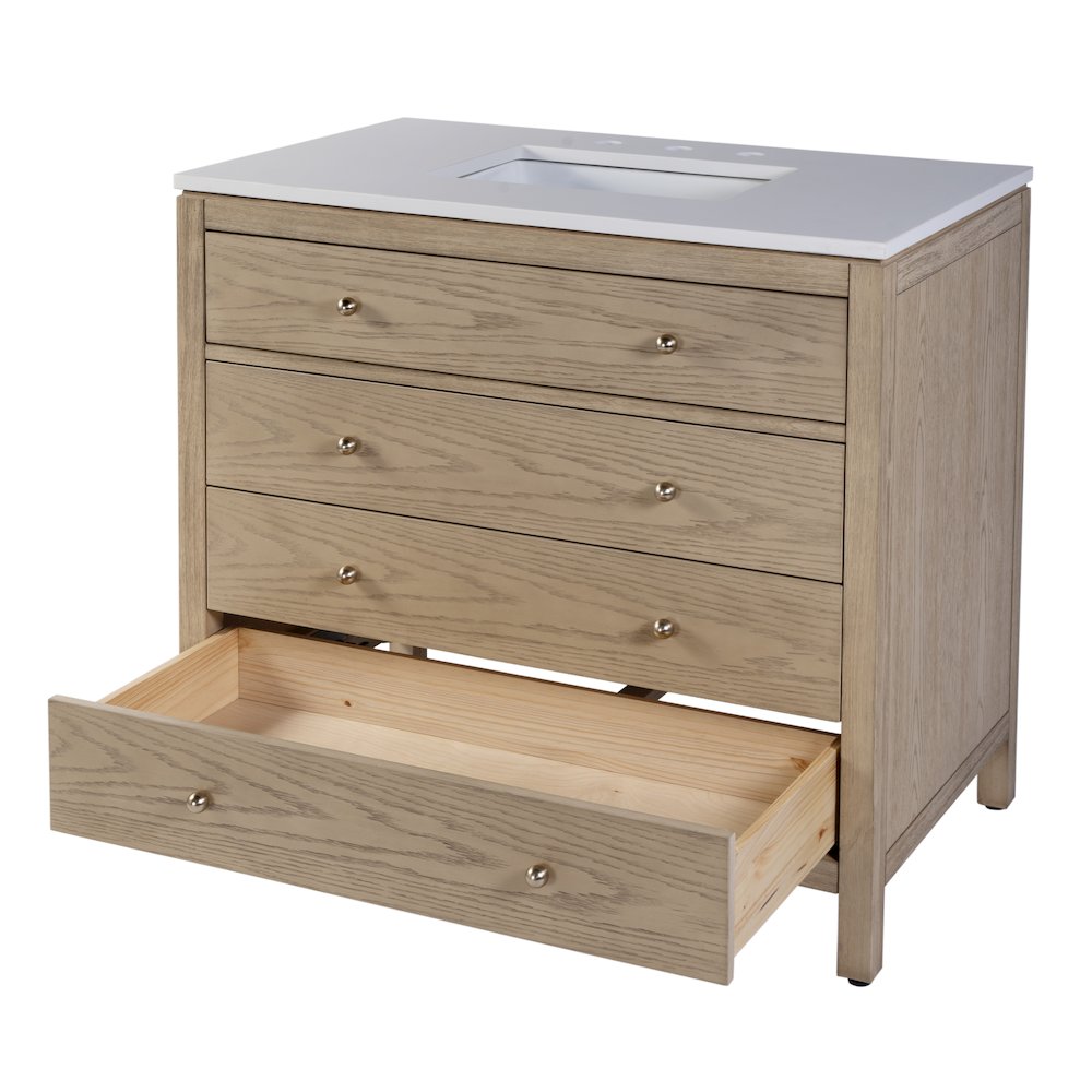 Nora 36 in W Quartz Top Single Sink Bathroom Vanity Set, Light Brown. Picture 4