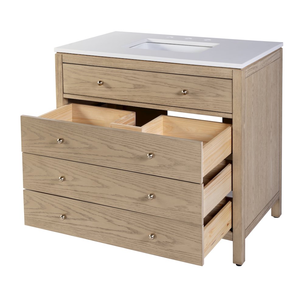 Nora 36 in W Quartz Top Single Sink Bathroom Vanity Set, Light Brown. Picture 5