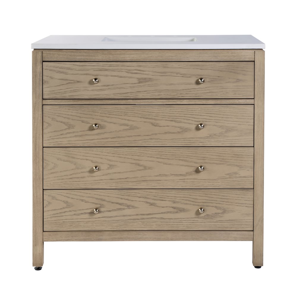 Nora 36 in W Quartz Top Single Sink Bathroom Vanity Set, Light Brown. Picture 6