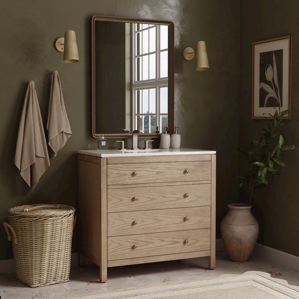 Nora 36 in W Quartz Top Single Sink Bathroom Vanity Set, Light Brown. Picture 2