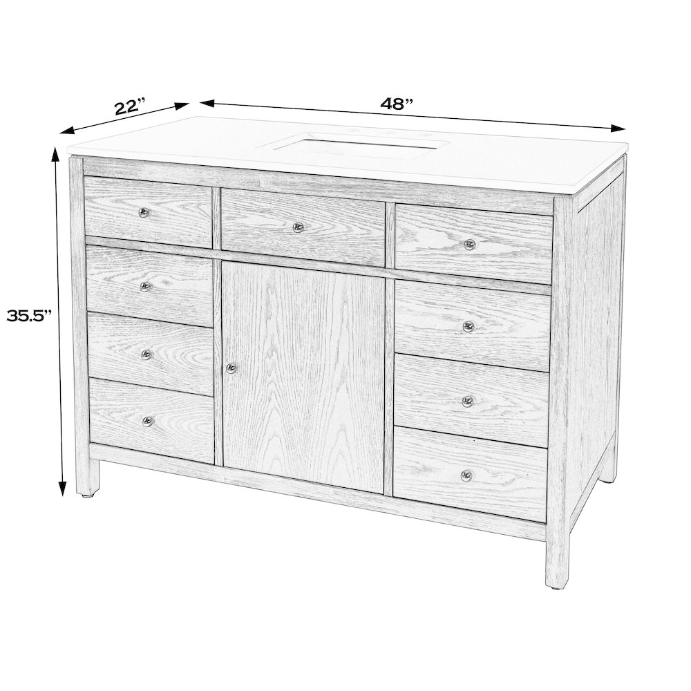 Nora 48 in. W Quartz Single Sink Bathroom Vanity Set, Light Brown. Picture 10