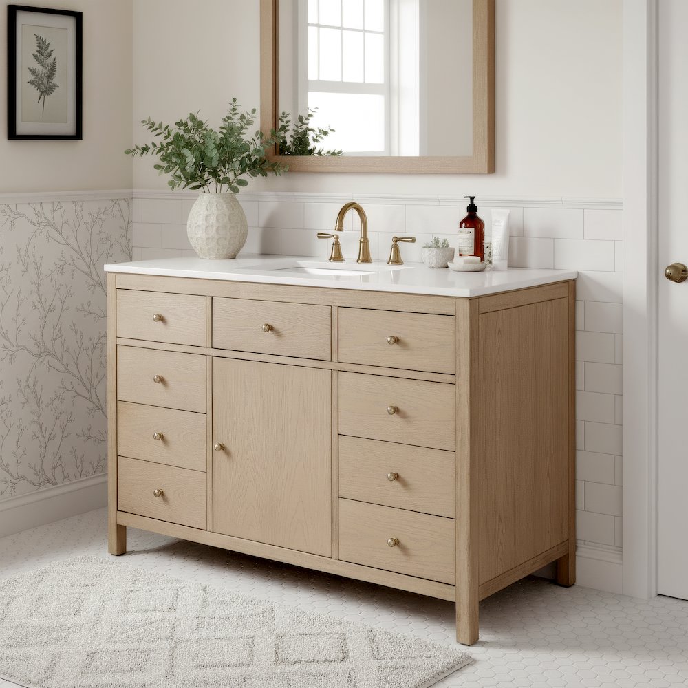 Nora 48 in. W Quartz Single Sink Bathroom Vanity Set, Light Brown. Picture 2