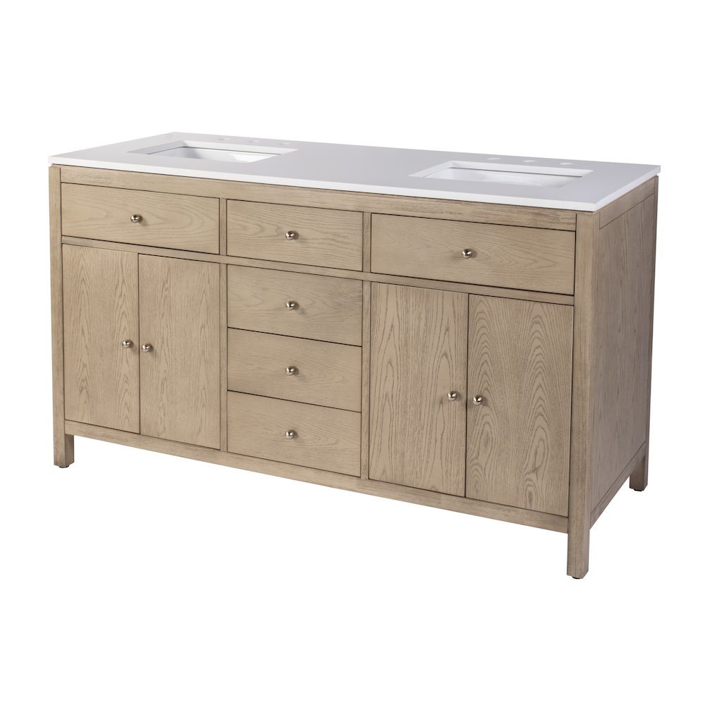 Nora 60 in. W Quartz Single Sink Bathroom Vanity Set, Light Brown. Picture 1