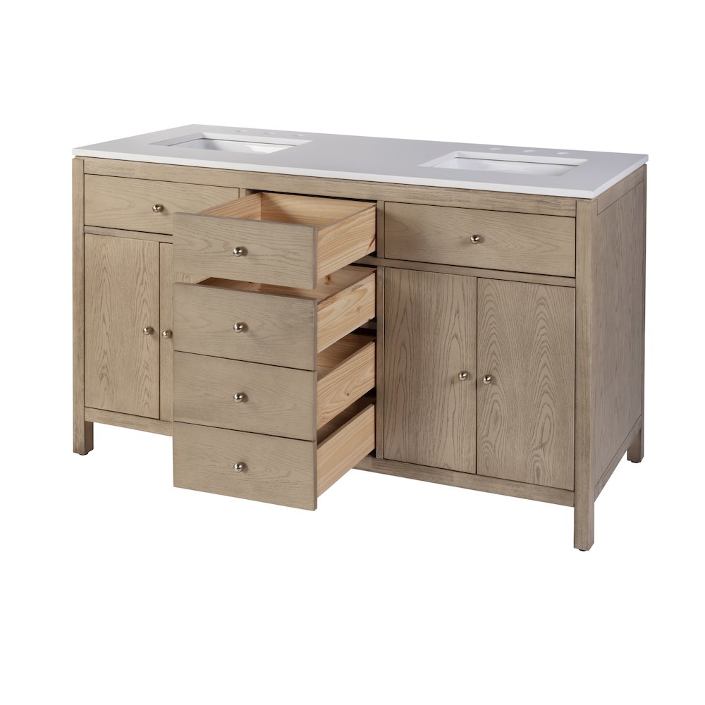 Nora 60 in. W Quartz Single Sink Bathroom Vanity Set, Light Brown. Picture 4