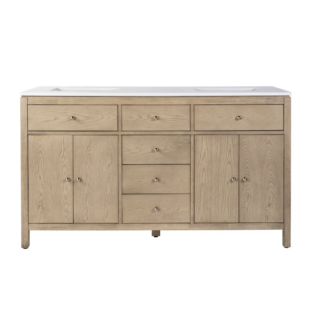 Nora 60 in. W Quartz Single Sink Bathroom Vanity Set, Light Brown. Picture 5