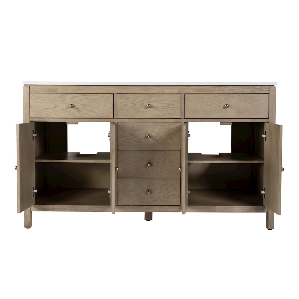 Nora 60 in. W Quartz Single Sink Bathroom Vanity Set, Light Brown. Picture 6