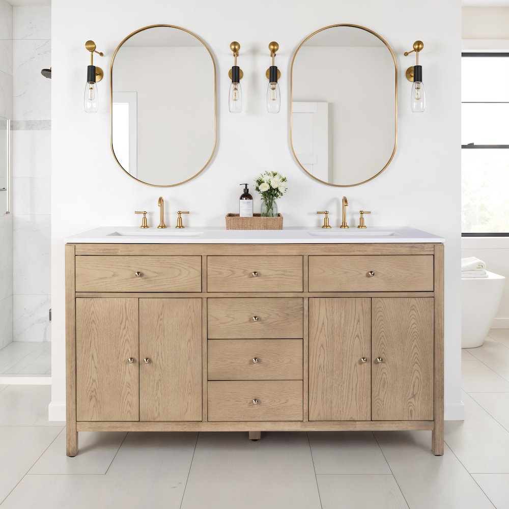 Nora 60 in. W Quartz Single Sink Bathroom Vanity Set, Light Brown. Picture 2