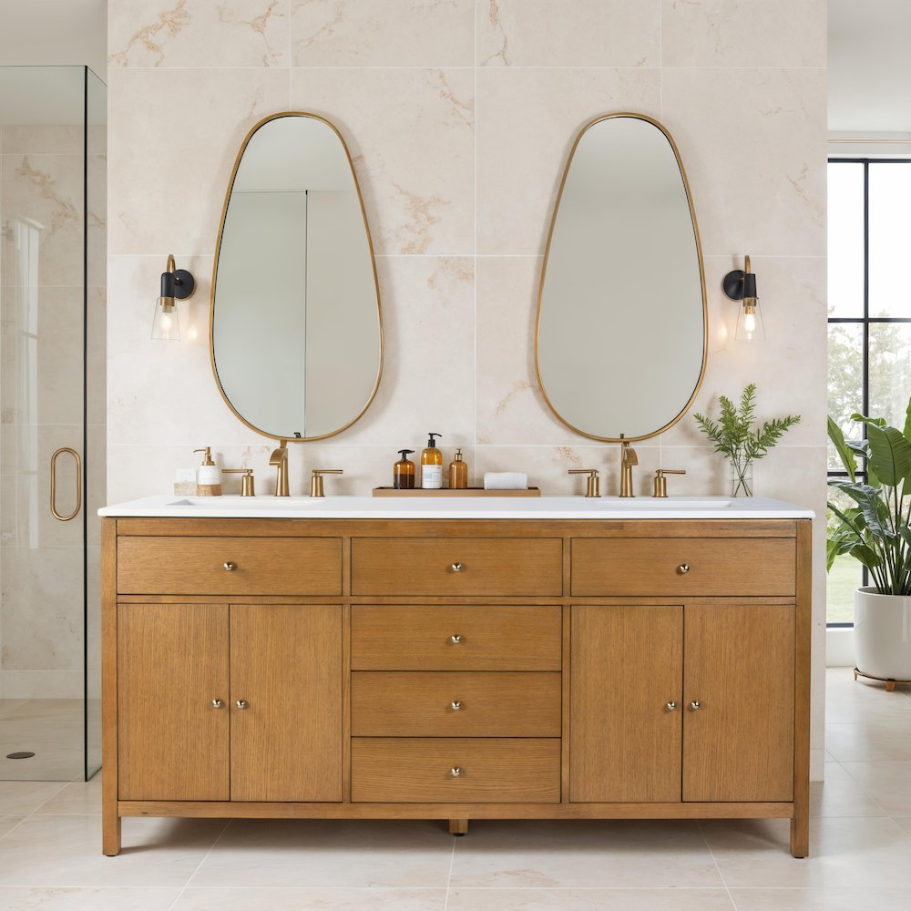 Nora 72 in. W Quartz Double Sink Bathroom Vanity Set, Natural. Picture 2