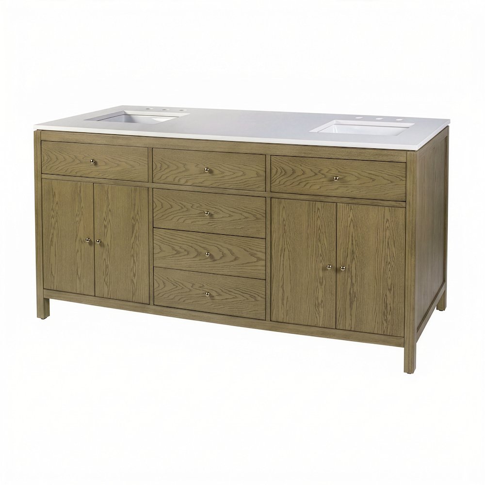 Nora 72 in. W Quartz Double Sink Bathroom Vanity Set, Light Brown. Picture 1