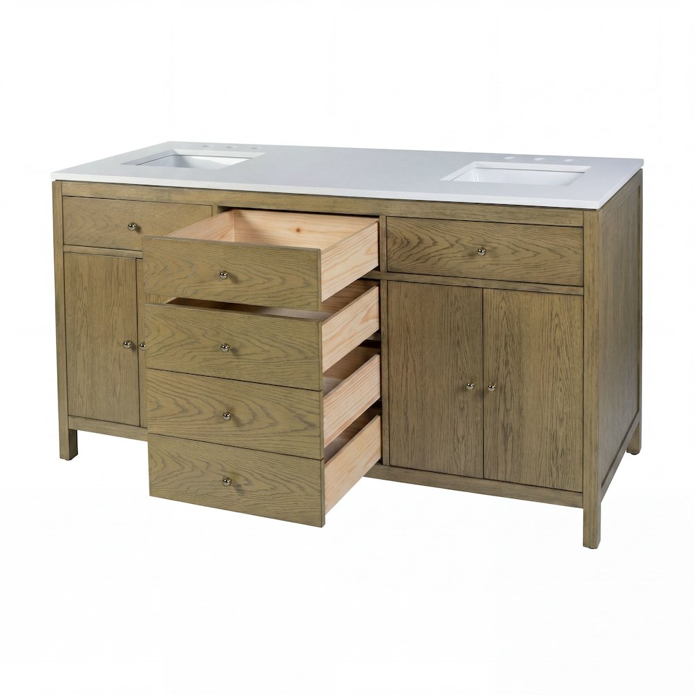 Nora 72 in. W Quartz Double Sink Bathroom Vanity Set, Light Brown. Picture 2