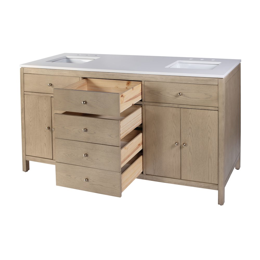 Nora 72 in. W Quartz Double Sink Bathroom Vanity Set, Light Brown. Picture 4